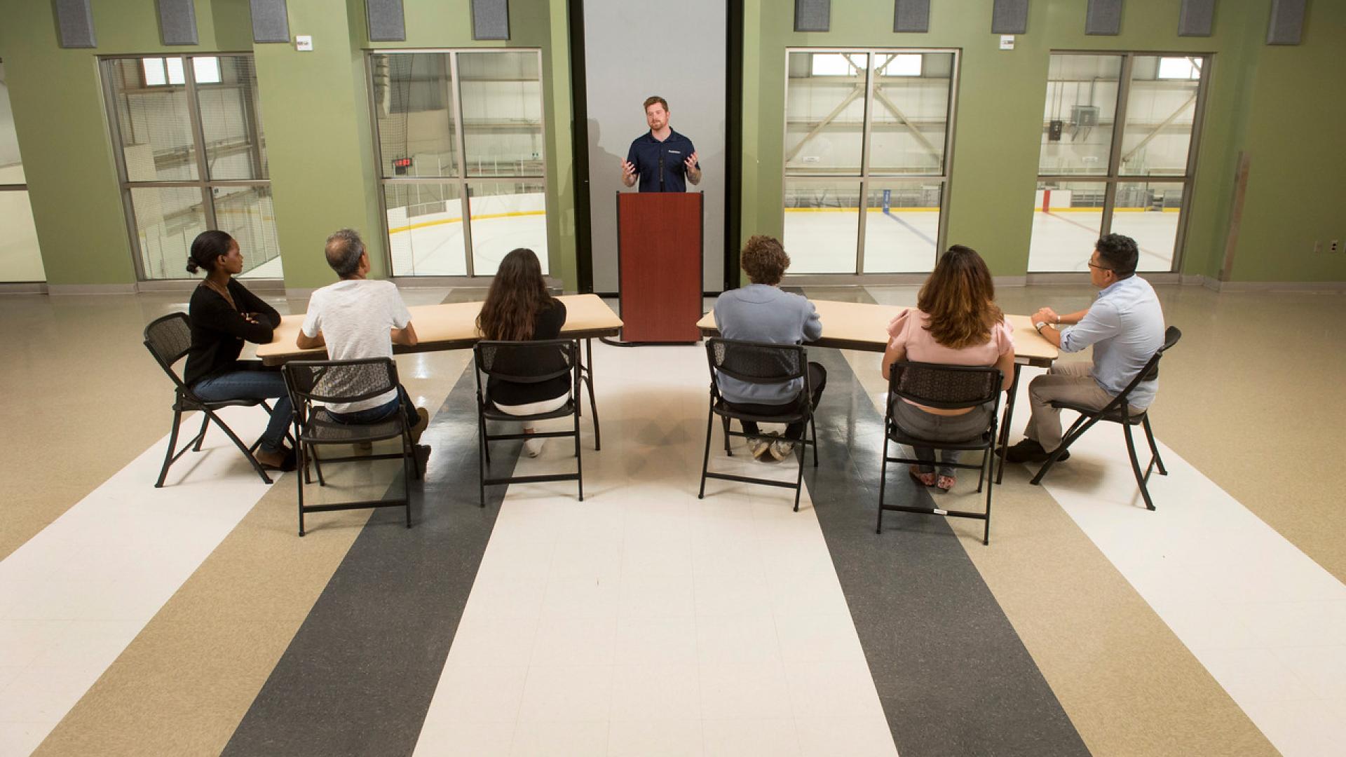 Meeting being held in the community room at Grant Harvey Centre